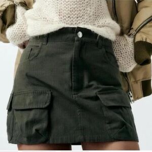 Zara Olive Green Cargo Mini Skirt